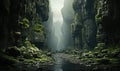 A narrow crevice through a valley with a water stream Royalty Free Stock Photo