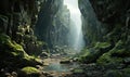 A narrow crevice through a valley with a water stream Royalty Free Stock Photo