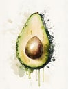 illustration watercolor of avocado cut in half Royalty Free Stock Photo