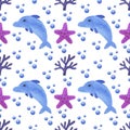 Seamless watercolor dolphin beautiful children illustrations of the fairy tale characters collection Underwater landscapes corals