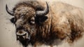 illustration of watercolor bison, abstract watercolor background, generative ai.