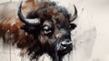 illustration of watercolor bison, abstract watercolor background, generative ai.