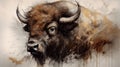illustration of watercolor bison, abstract watercolor background, generative ai.