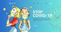 Illustration watercolor concept on stop covid 19 landing page design