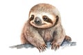 Illustration of watercolor cute baby sloth, ai generative