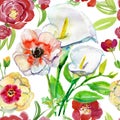 Illustration with watercolor flowers. Beautiful seamless background