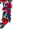 Illustration watercolor frame around the edge of the flowers and leaves of indigo, red, burgundy, deep blue color Royalty Free Stock Photo