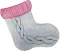 Illustration watercolor grey knitted sock
