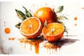 illustration of watercolor painting oranges on the white background