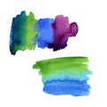 Illustration of watercolor stain smears from green blue to purple. place for text. for design, cards, frames