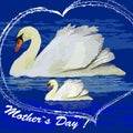 Illustration of watercolor swans into the heart for Mother is day