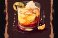illustration of watercolor whiskey with lemon. alcoholic cocktail. Generative AI