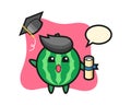 Illustration of watermelon cartoon throwing the hat at graduation