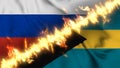 Illustration of a waving flag of russia and The Bahamas separated by a line of fire. Royalty Free Stock Photo