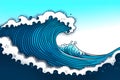 Illustration of wavy sea water against blue sky