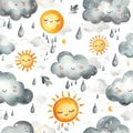 Illustration of a weather watercolor seamless pattern for children Royalty Free Stock Photo