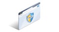 Illustration of a web browser window displaying a shield emblem labeled \