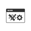 Illustration of a web design icon with a browser window, ruler, pencil, and gear, , representing website development Royalty Free Stock Photo