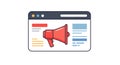 Illustration of a web page showing a large red megaphone symbolizing online