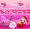 wedding background with butterfly, rose and rings