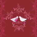 Illustration of wedding pigeons and heart. Seamless texture or card of dove