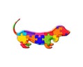 Illustration of a Weinercomposed out of colorful puzzle pieces on a white background