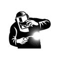 Welder Welding Torch Front View Retro Black and White Royalty Free Stock Photo