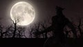 Illustration of a werewolf during the full moon in the creepy forest Royalty Free Stock Photo