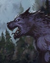 Werewolf in a wooded environment growling at the moon - digital fantasy painting