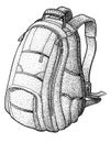 Backpack illustration, drawing, engraving, ink, line art, vector