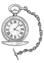 Pocket watch illustration, drawing, engraving, ink, line art, vector Royalty Free Stock Photo