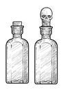 Potion, medicine bottle illustration, drawing, engraving, ink, line art, vector