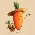 Cheerful Carrot Character with Veggie Basket Royalty Free Stock Photo
