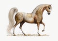 Illustration of a white Arabian horse with a white background suitable for wall art