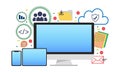 Software development concept. Set of  icons and illustrations representing development process. Royalty Free Stock Photo