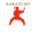 Illustration with white background, drawing in orange of a person practicing martial arts and written in gold KARATE DO