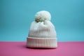 White beanie mockup, solid color background, flat lay, front view Royalty Free Stock Photo