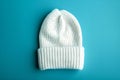 White beanie mockup, solid color background, flat lay, front view Royalty Free Stock Photo