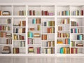 illustration of White bookshelves with various colorful books