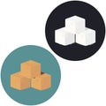 Illustration of white and brown sugar cubes. Vector icon