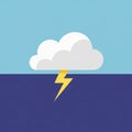 White cloud with a striking yellow lightning bolt below it set against a sky Royalty Free Stock Photo
