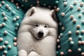 Illustration of cute dog laydown on fluffy bed