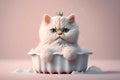 illustration of white fluffy queen kitten laying in the bath. grooming animal concept