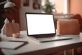 Illustration of a white laptop screen mockup on a desk Royalty Free Stock Photo