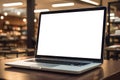 Illustration of a white laptop screen mockup on a desk Royalty Free Stock Photo