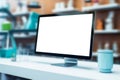 Illustration of a white monitor screen mockup on a desk Royalty Free Stock Photo