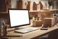 Illustration of a white monitor screen mockup on a desk Royalty Free Stock Photo