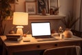 Illustration of white monitor screen mockup on desk Royalty Free Stock Photo