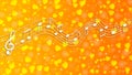 White Music Notes, Bubbles, Sparkles and Hearts in Yellow and Orange Gradient Background Royalty Free Stock Photo