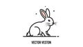 Illustration of a white rabbit with black outline sitting profile Royalty Free Stock Photo